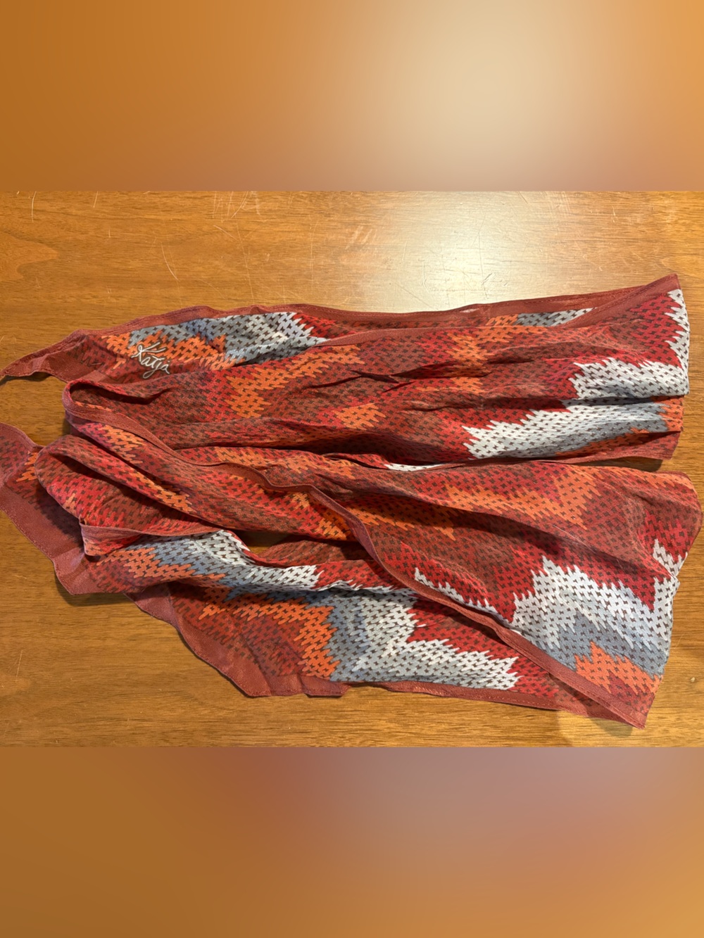Long rust red silk scarf twilly